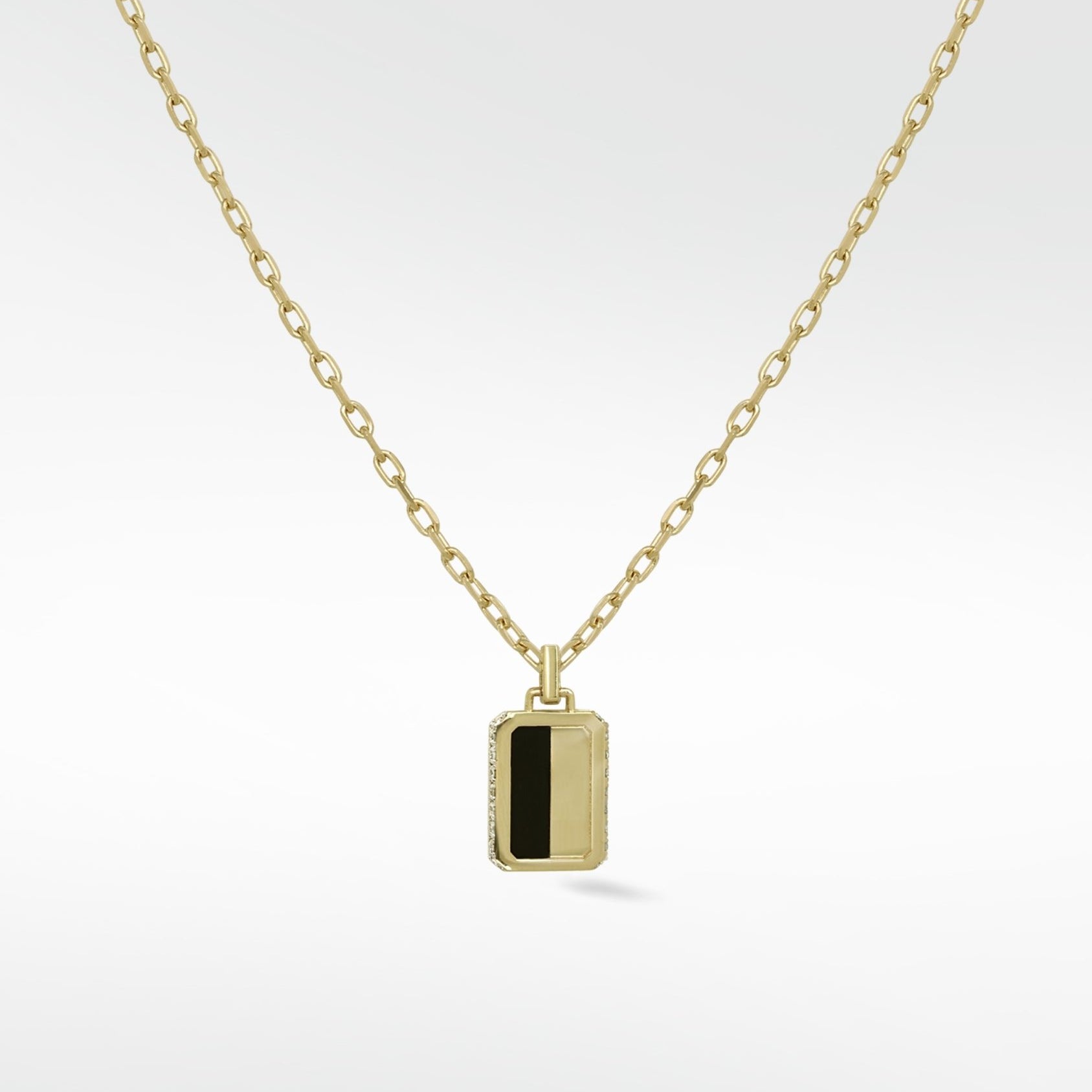 Eclipsis Diamond Edged Mini Pendant with Mother of Pearl and Onyx in 18k Yellow Gold - Lark and Berry