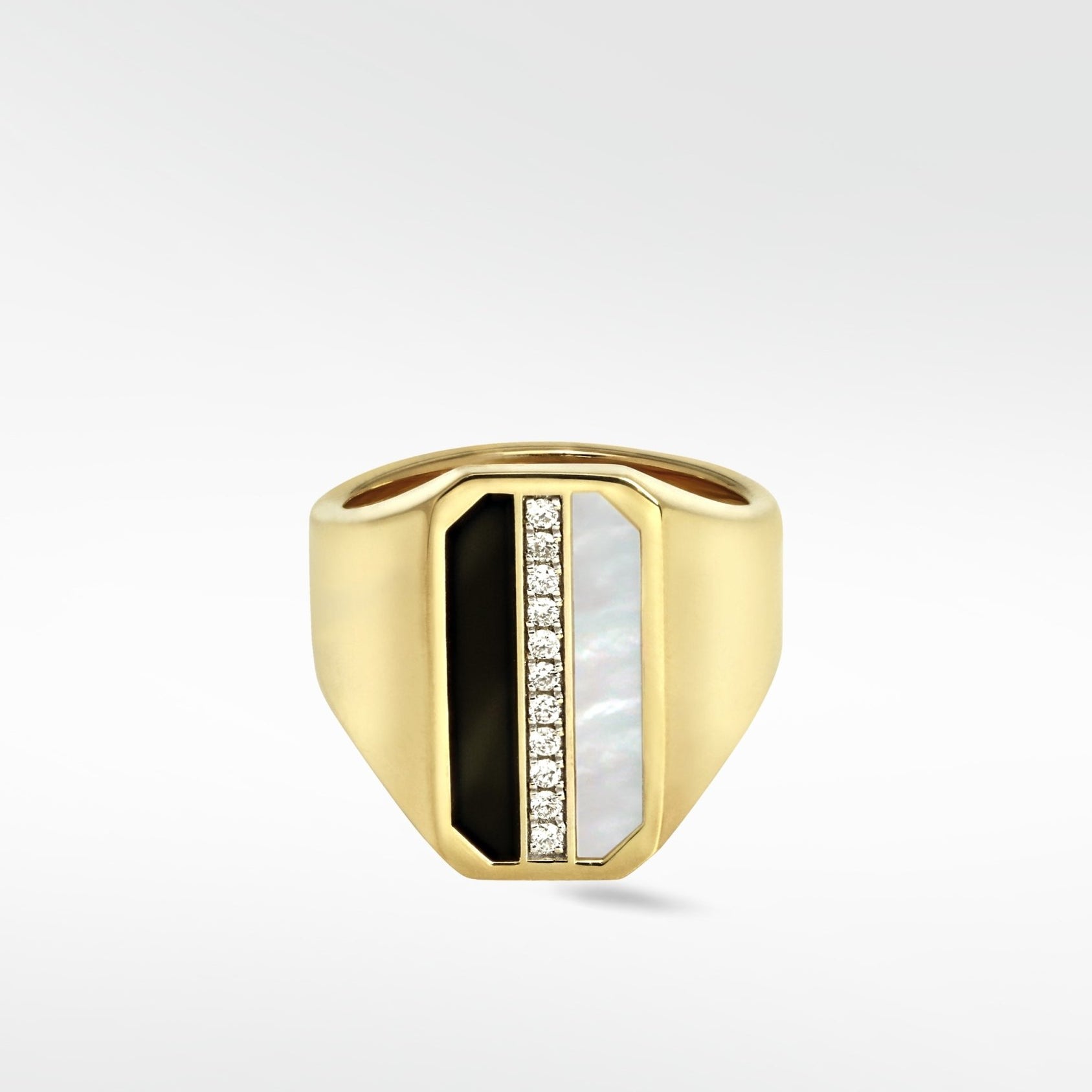 Eclipsis Diamond, Mother of Pearl and Onyx Statement Ring in 18K Yellow Gold - Lark and Berry