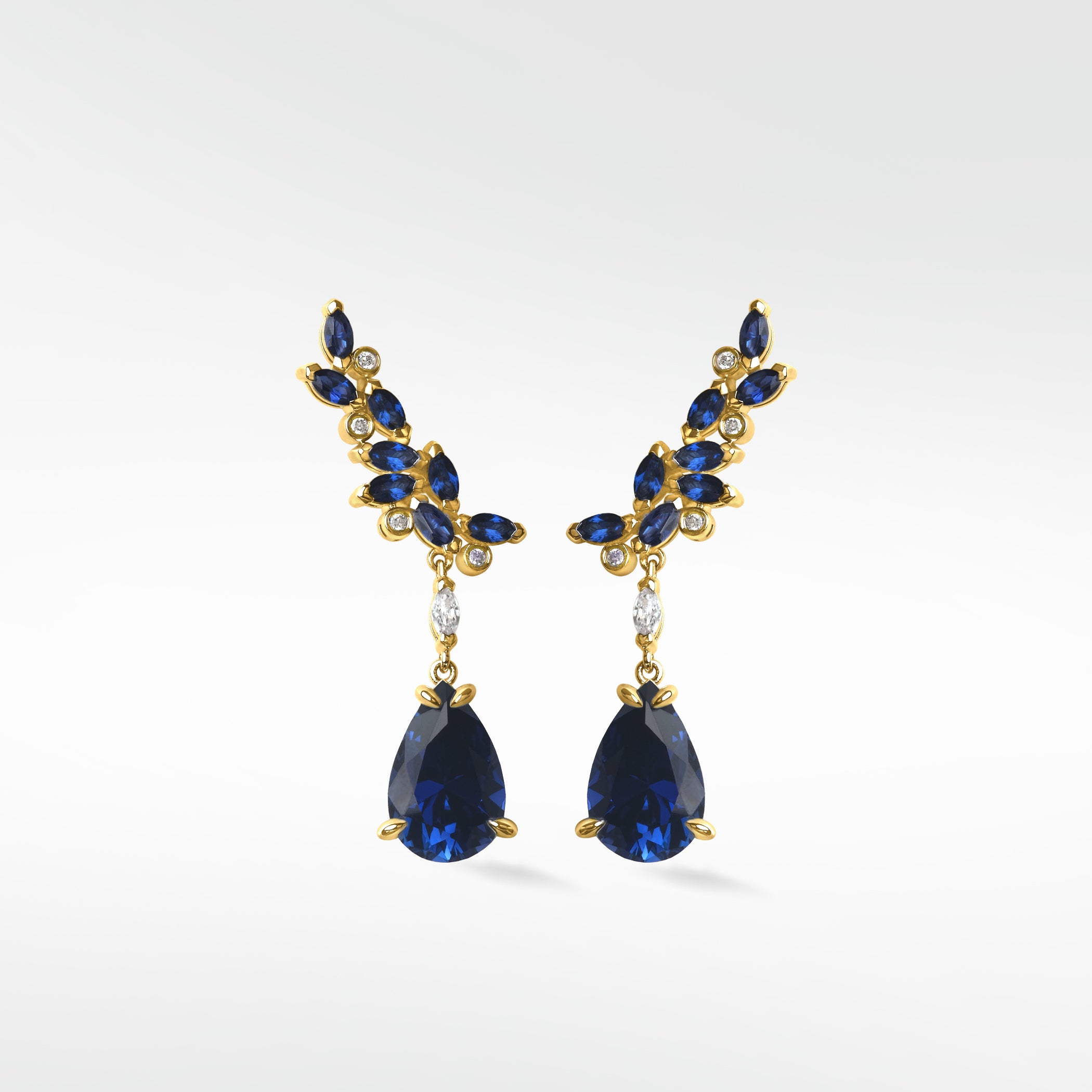 Veto Raindrop Earrings with Blue Sapphire and Diamond