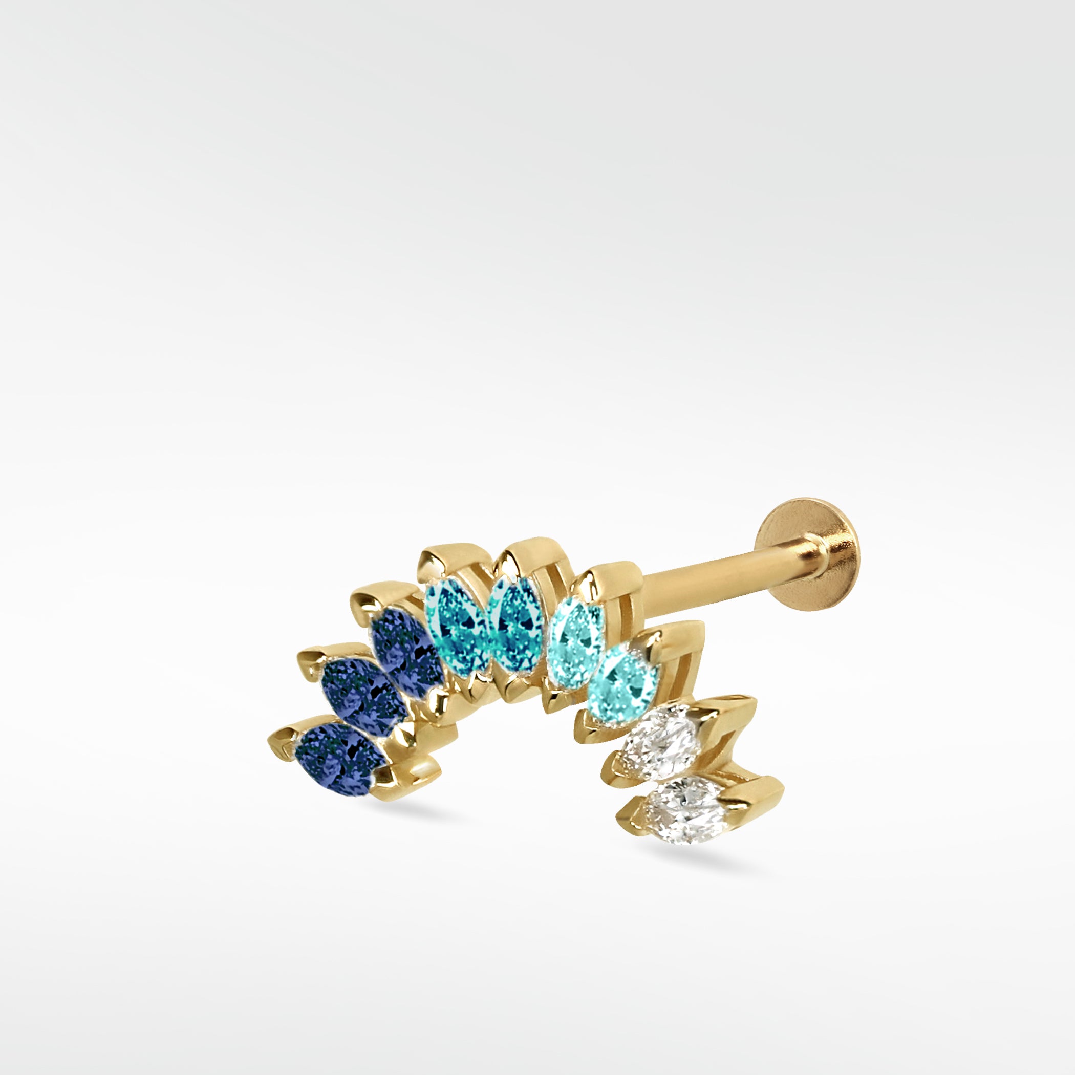 Stately Marquise Blue Sapphire Crescent Earring