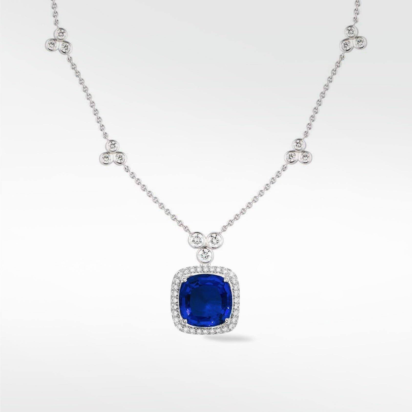 Flora Blue Sapphire Detachable Pendant in Solid 18K White Gold - Lark and Berry