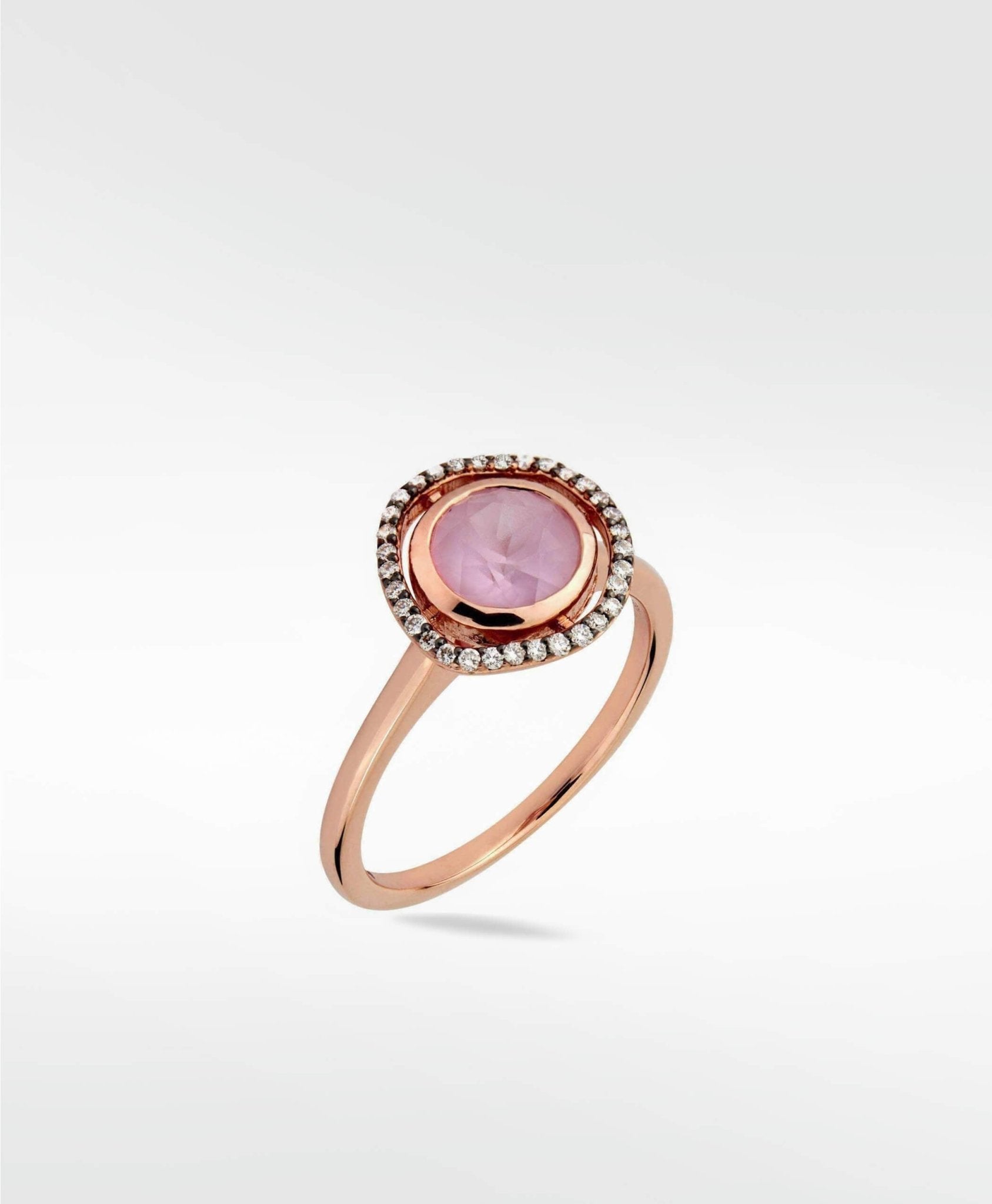 Halo Dark Sapphire Ring in Solid 14K Rose Gold - Lark and Berry